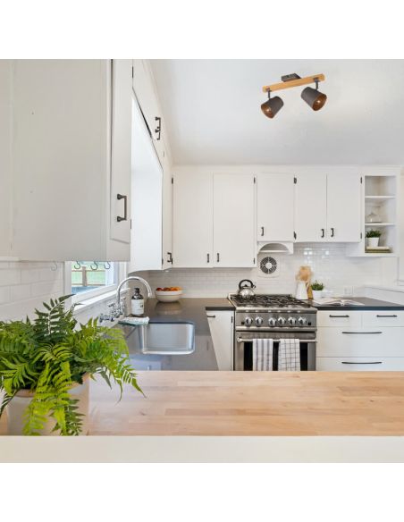 Plafón de techo LED BELL 2 luces, focos orientables en una cocina foto ambiente