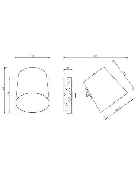 BELL Aplique LED 1 luminária, madeira e metal ficha técnica e medidas