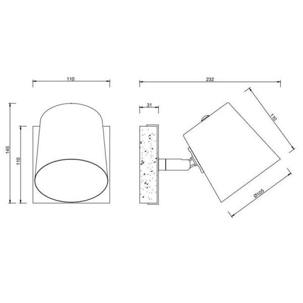 BELL Aplique LED 1 luminária, madeira e metal ficha técnica e medidas