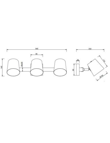 Plafón de techo LED BELL 3 luces, madera y metal medidas producto y detalles técnicos