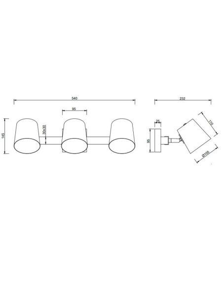 Plafonnier LED BELL 3 lumières, bois et métal, mesures du produit et détails techniques