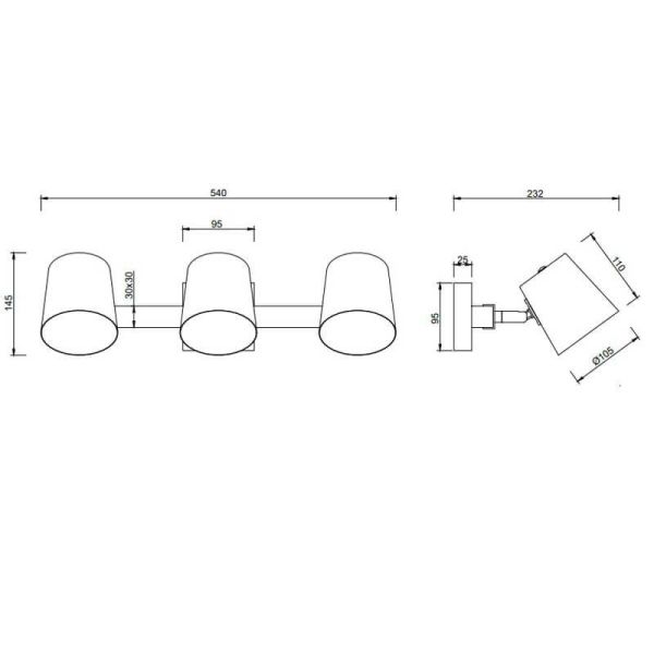 Plafonnier LED BELL 3 lumières, bois et métal, mesures du produit et détails techniques