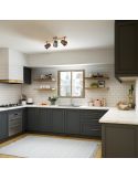 Plafón de techo LED BELL 3 luces, madera y metal en una cocina