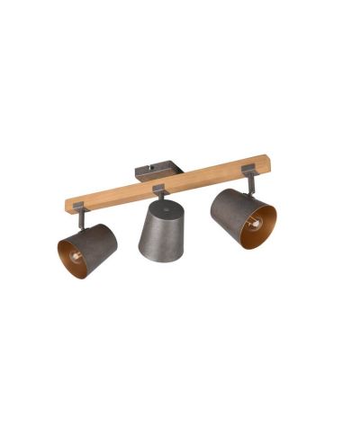 Plafón de techo LED BELL 3 luces, madera y metal luces apagadas