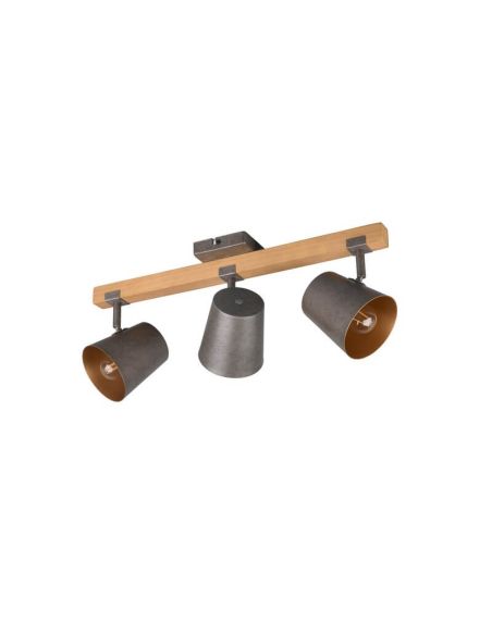 Plafón de techo LED BELL 3 luces, madera y metal luces apagadas