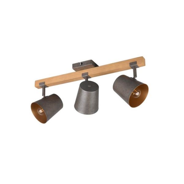 Plafón de techo LED BELL 3 luces, madera y metal luces apagadas