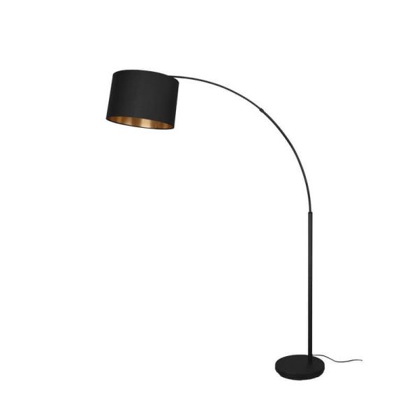 Lámpara de pie LED BOLIVIA negro y oro, interruptor pie tulipa hacia abajo luz apagada