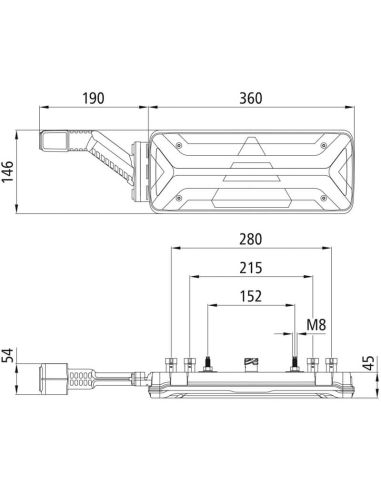 Dimensions Feu arrière LED Ecoled II ECE R48 12V-24V connecteur ASS2 avec Galibo Schmitz Tisvol Cobo Lecitrailer | LéonLeds
