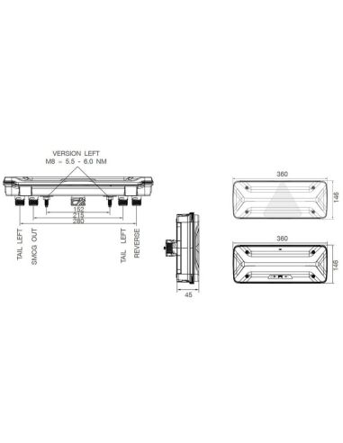 Dimensiones Piloto LED trasero Ecoled II ECE R48 12V-24V Conector ASS2 y 5 Conectores Aspock | LeonLeds