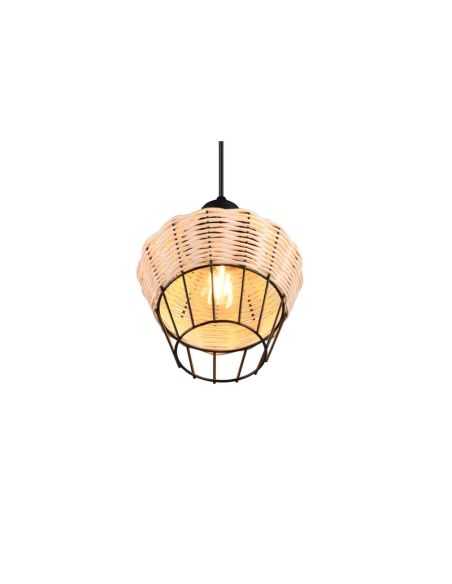 Lámpara de techo LED BORKA pequeña rattan natural luz encendida detalle pantalla