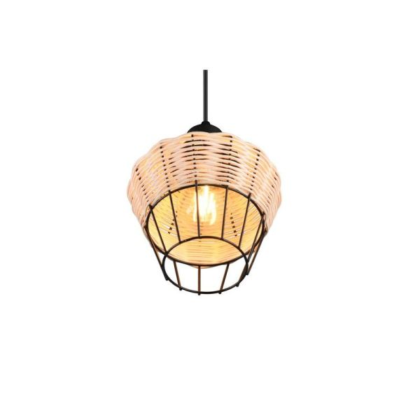 Lámpara de techo LED BORKA pequeña rattan natural luz encendida detalle pantalla