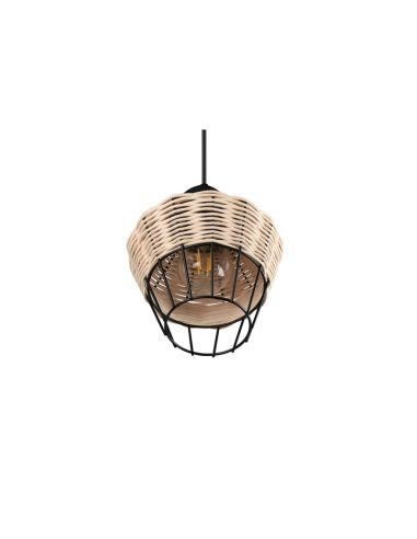 Candeeiro de teto LED BORKA pequeno rattan natural com tela de detalhes de luz
