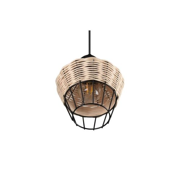 Lámpara de techo LED BORKA pequeña rattan natural luz apagada detalle pantalla