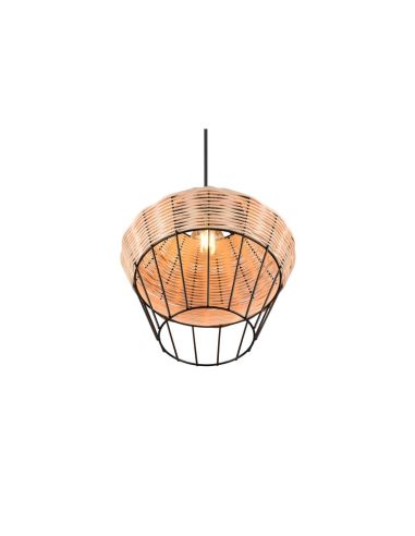 Lámpara de techo LED BORKA grande altura ajustable rattan pantalla detalle luz encendida