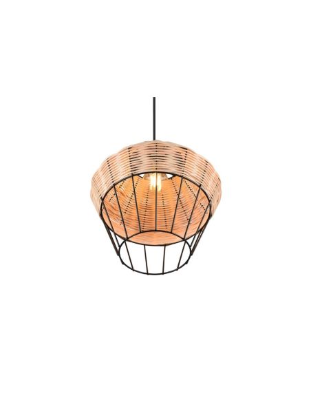 Lámpara de techo LED BORKA grande altura ajustable rattan pantalla detalle luz encendida