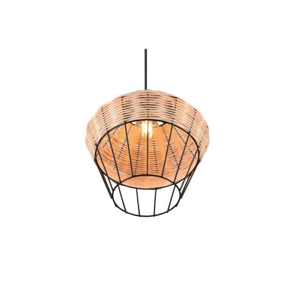 Lámpara de techo LED BORKA grande altura ajustable rattan pantalla detalle luz encendida