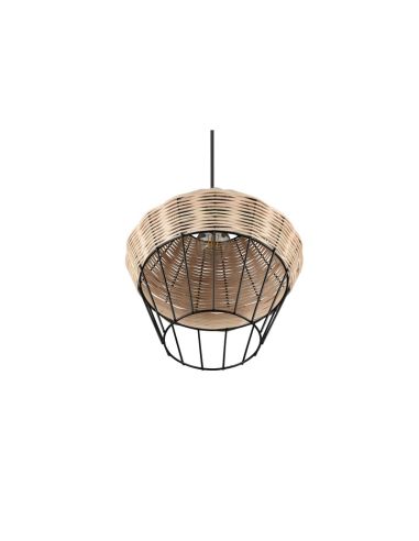 Lámpara de techo LED BORKA grande altura ajustable rattan detalle pantalla