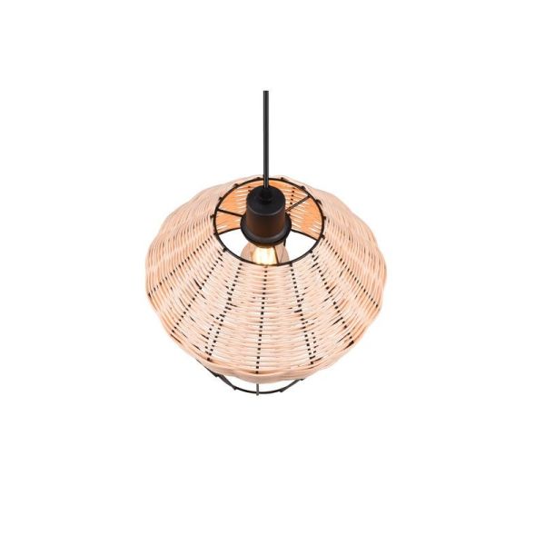 Lámpara de techo LED BORKA grande altura ajustable rattan detalle pantalla vista desde arriba