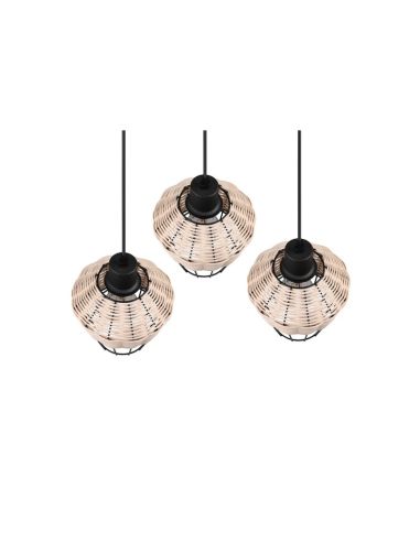 Lámpara de techo LED BORKA 3 luces, altura ajustable tulipas rattan natural