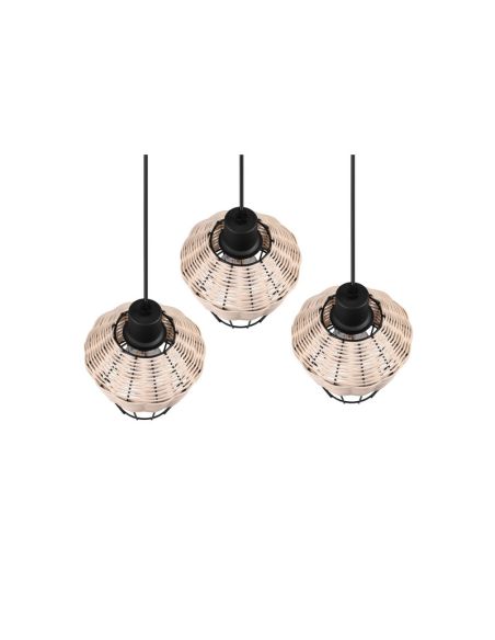 Lámpara de techo LED BORKA 3 luces, altura ajustable tulipas rattan natural