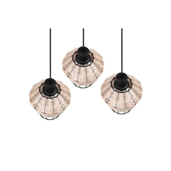 Lámpara de techo LED BORKA 3 luces, altura ajustable tulipas rattan natural