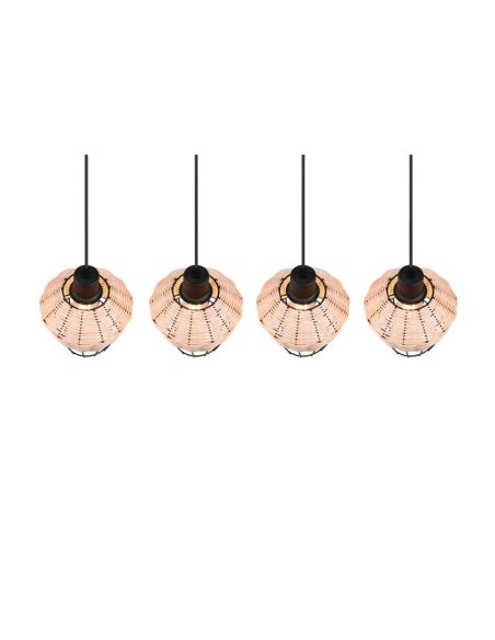 Lámpara de techo LED BORKA 4 luces, altura ajustable detalle pantalla rattan natural