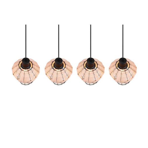 Lámpara de techo LED BORKA 4 luces, altura ajustable detalle pantalla rattan natural
