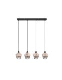 Lámpara de techo LED BORKA 4 luces, altura ajustable detalle pantalla rattan natural