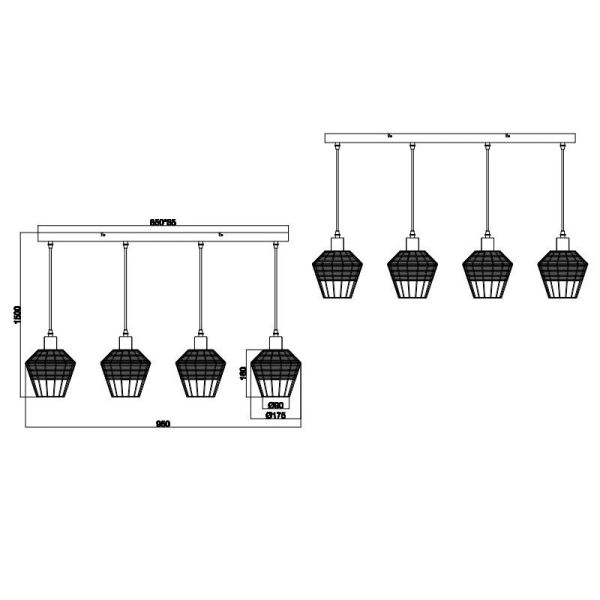 Lámpara de techo LED BORKA 4 luces, altura ajustable medidas producto