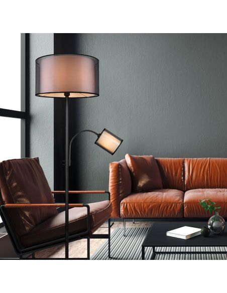 Lampadaire BURTON LED, 2 lumières, ambiance photo tissu et organza