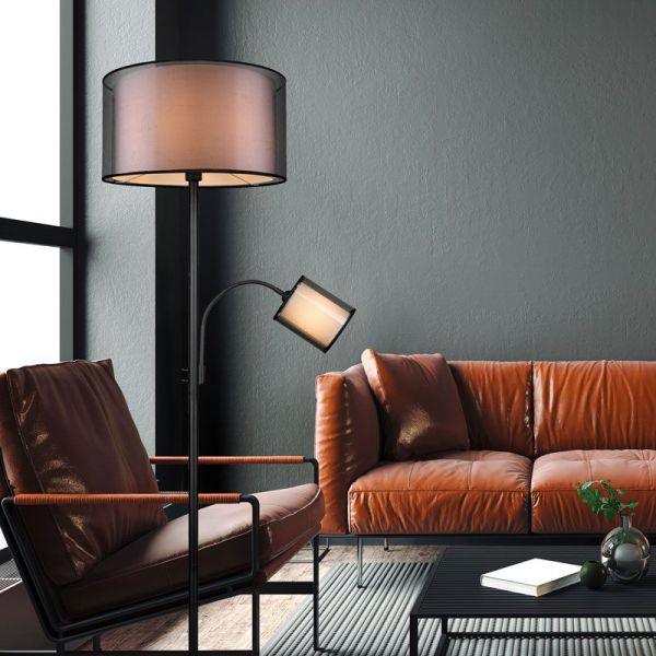Lampadaire BURTON LED, 2 lumières, ambiance photo tissu et organza