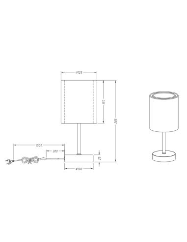 Candeeiro de mesa LED BURTON, medidas de produtos leves em tecido e organza IP20