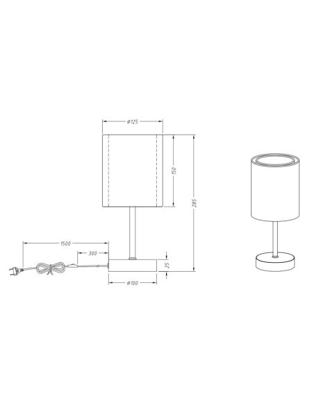 Candeeiro de mesa LED BURTON, medidas de produtos leves em tecido e organza IP20