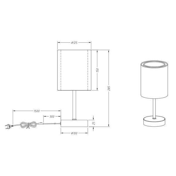 Candeeiro de mesa LED BURTON, medidas de produtos leves em tecido e organza IP20