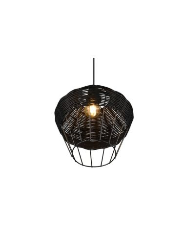 BORKA Candeeiro de teto LED grande altura ajustável abajur com detalhes em rattan preto