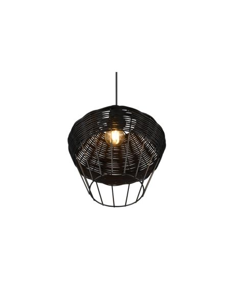 BORKA Plafonnier LED grand abat-jour en rotin noir réglable en hauteur