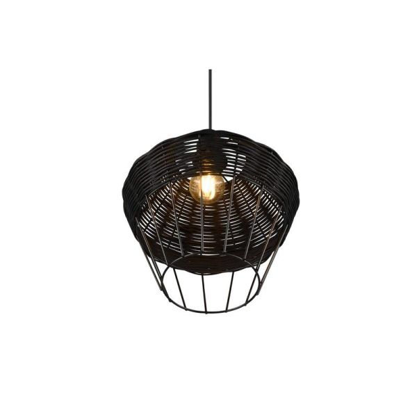 BORKA Candeeiro de teto LED grande altura ajustável abajur com detalhes em rattan preto