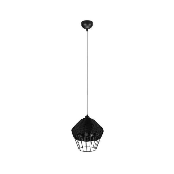 Lámpara de techo LED BORKA grande altura ajustable rattan negro luz apagada