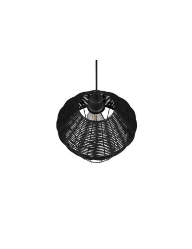 Lámpara de techo LED BORKA grande altura ajustable rattan negro detalle pantalla
