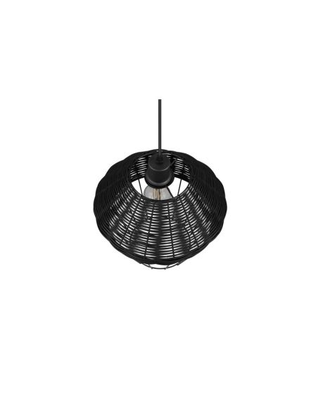 BORKA Plafonnier LED grand abat-jour en rotin noir réglable en hauteur