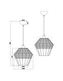 Lámpara de techo LED BORKA grande altura ajustable rattan negro detalle pantalla ficha técnica y medidas producto