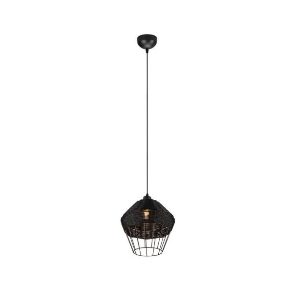 BORKA Plafonnier LED grande hauteur réglable en rotin noir