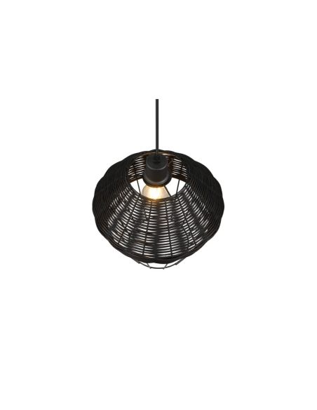 Lámpara de techo LED BORKA grande altura ajustable rattan negro detalle pantalla luz encendida