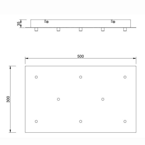 Florón de techo para Lámparas colgantes Colección TONIC 8 Luces, rectangular de metal negro I.50cm -Configurable-medidas