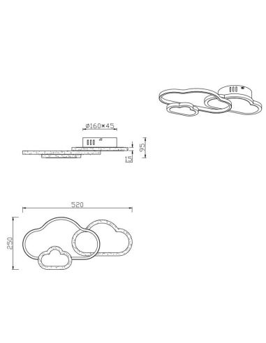 Aplique LED de teto/parede nublado com controle remoto para medições de produtos