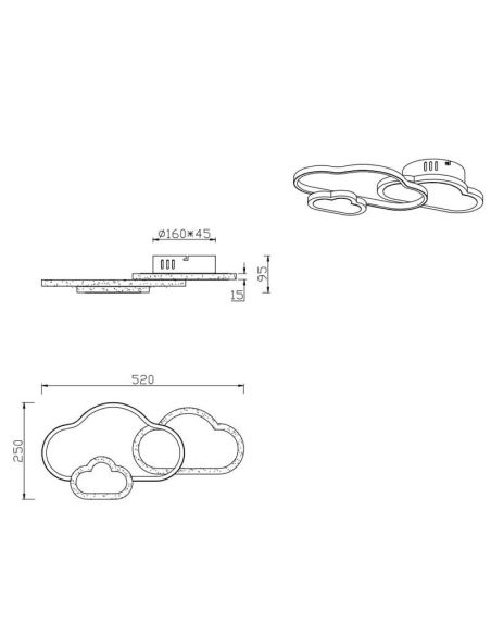 Aplique LED de teto/parede nublado com controle remoto para medições de produtos