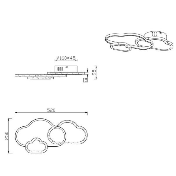 Plafón Techo LED/ Aplique Pared Cloudy con mando medidas producto
