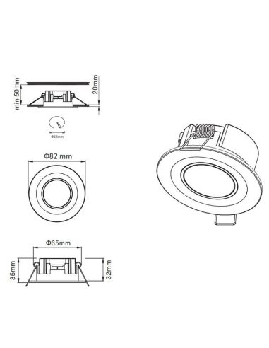 Downlight empotrable LED Core negro 5W 3000K medidas producto