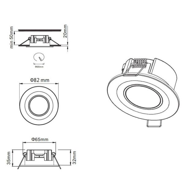 Downlight LED encastrable Core noir 5W 3000K mesures du produit