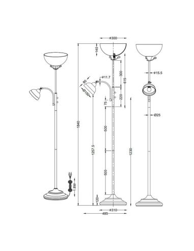 Lámpara de pie metal 2 luces pantalla vidrio COUNTRY IP20 medidas producto